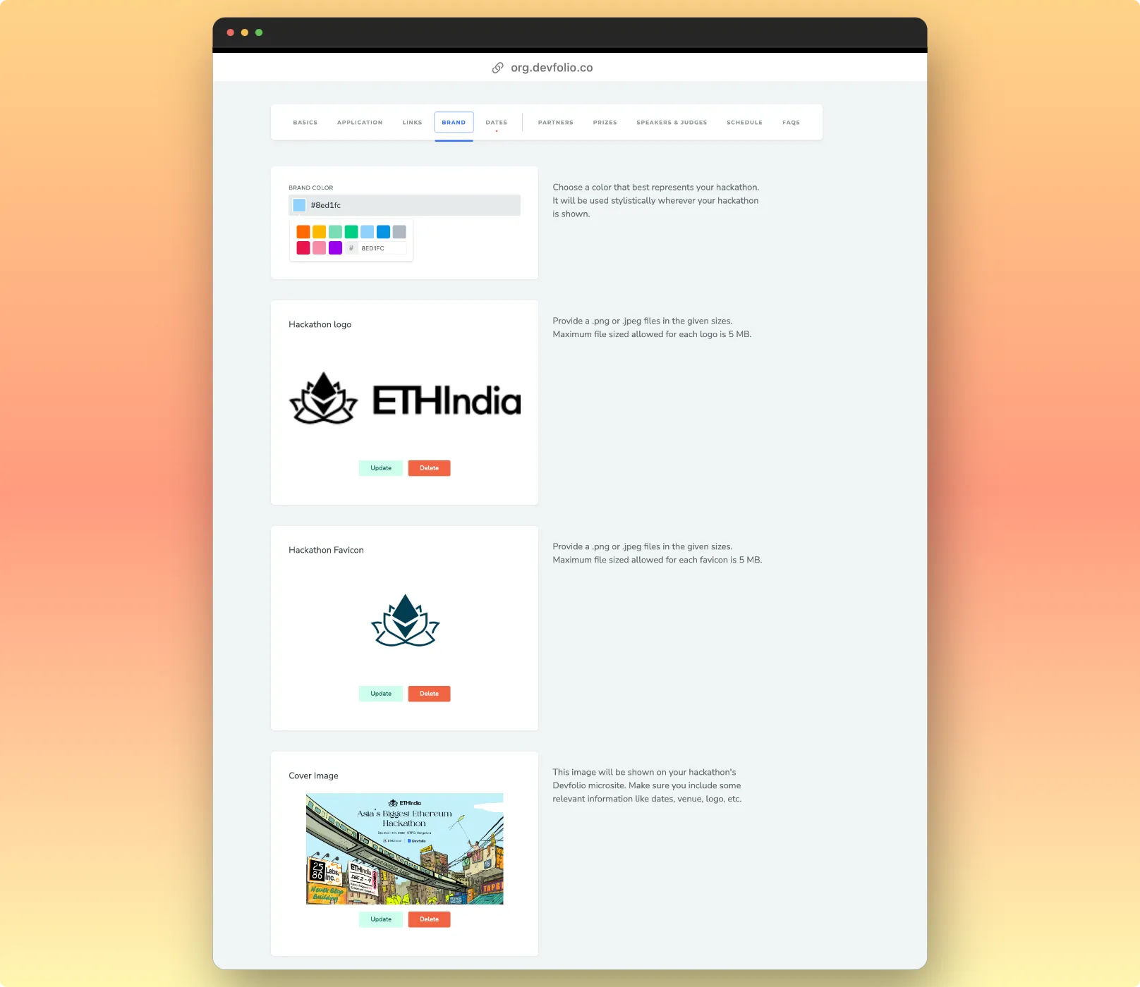 Organizer view of brand tab